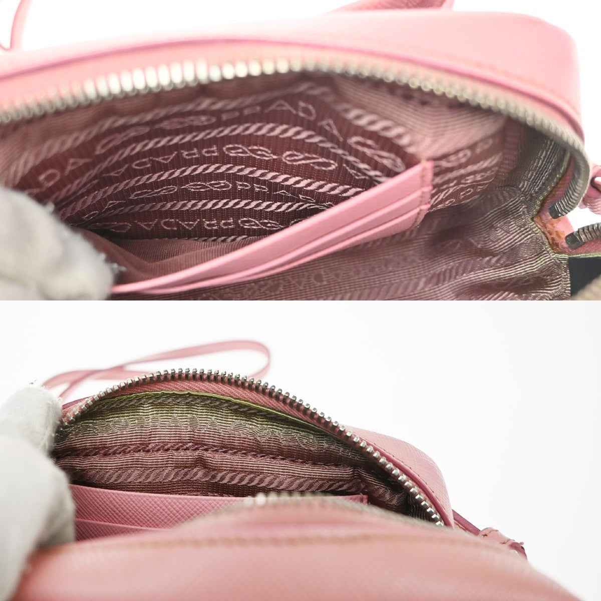 PRADA Logo Saffiano Fiocco Bow Min Shoulder Bag Leather Pink SHW Italy 74YH967