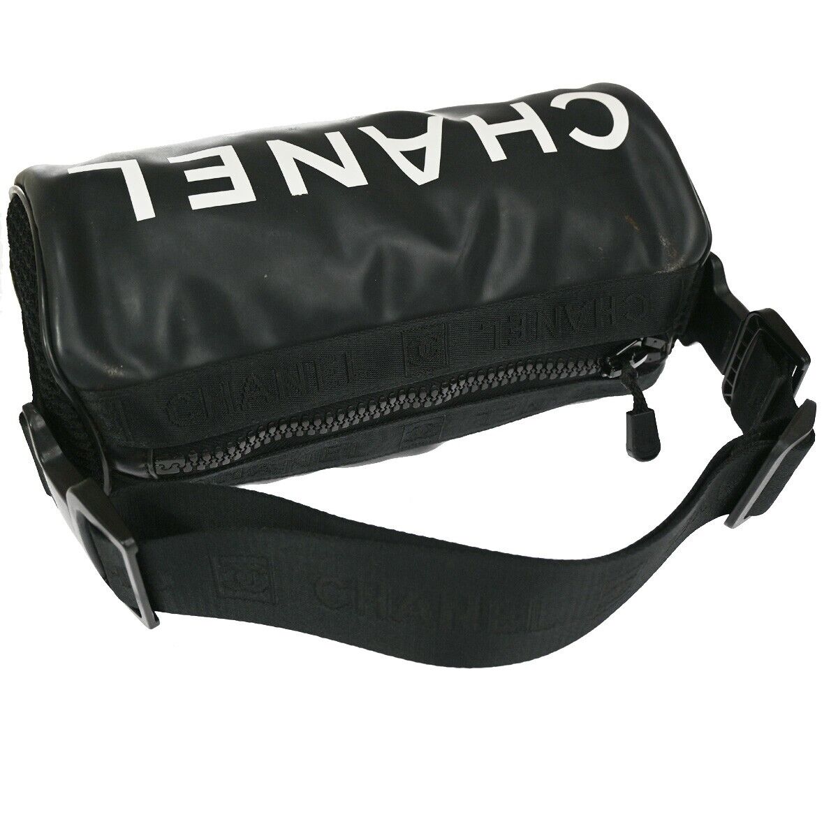 CHANEL Sport CC Logo Shoulder Bag Rubber Canvas Black Made In Italy 87YD140
