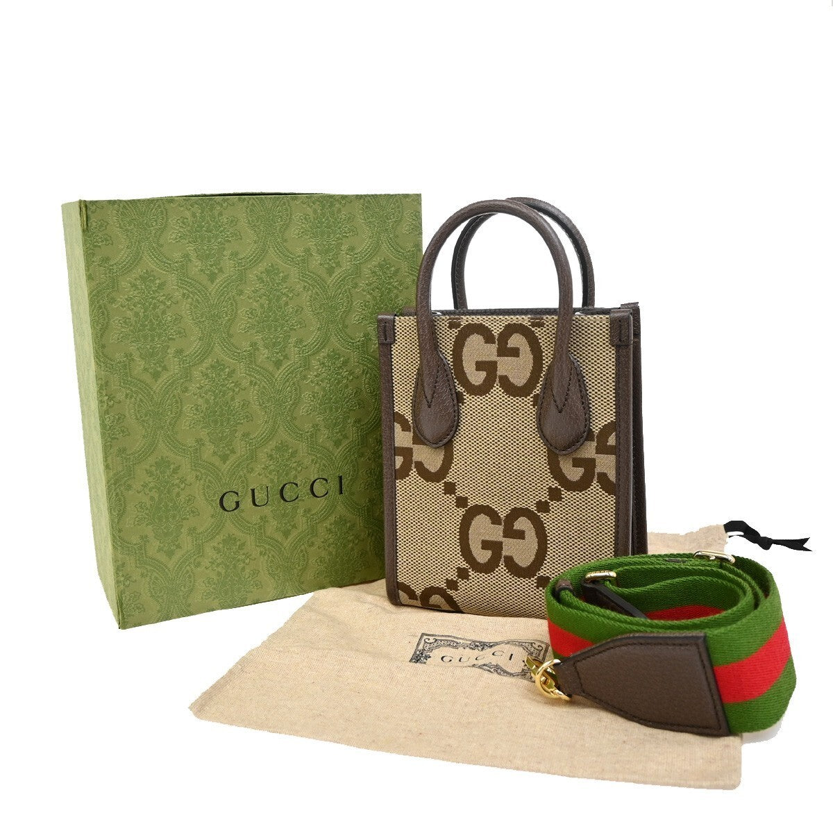 GUCCI Jumbo GG Pattern 2Way Mini Tote Hand Bag Canvas Leather Brown GHW 603RL164