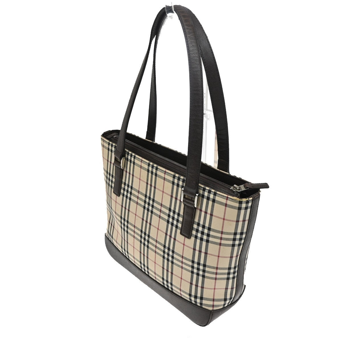 BURBERRY Logo Nova Check Shoulder Tote Bag Canvas Leather Beige Brown 65TA197