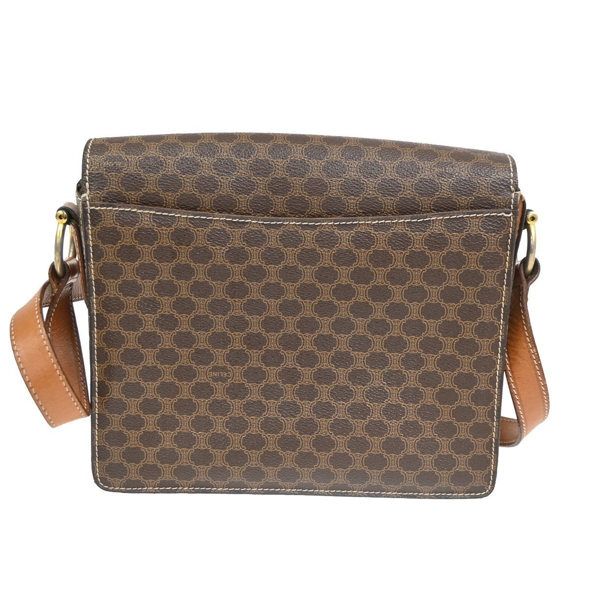 CELINE Logo Macadam Pattern Shoulder Bag PVC Leather Brown GHW Italy 32KC723