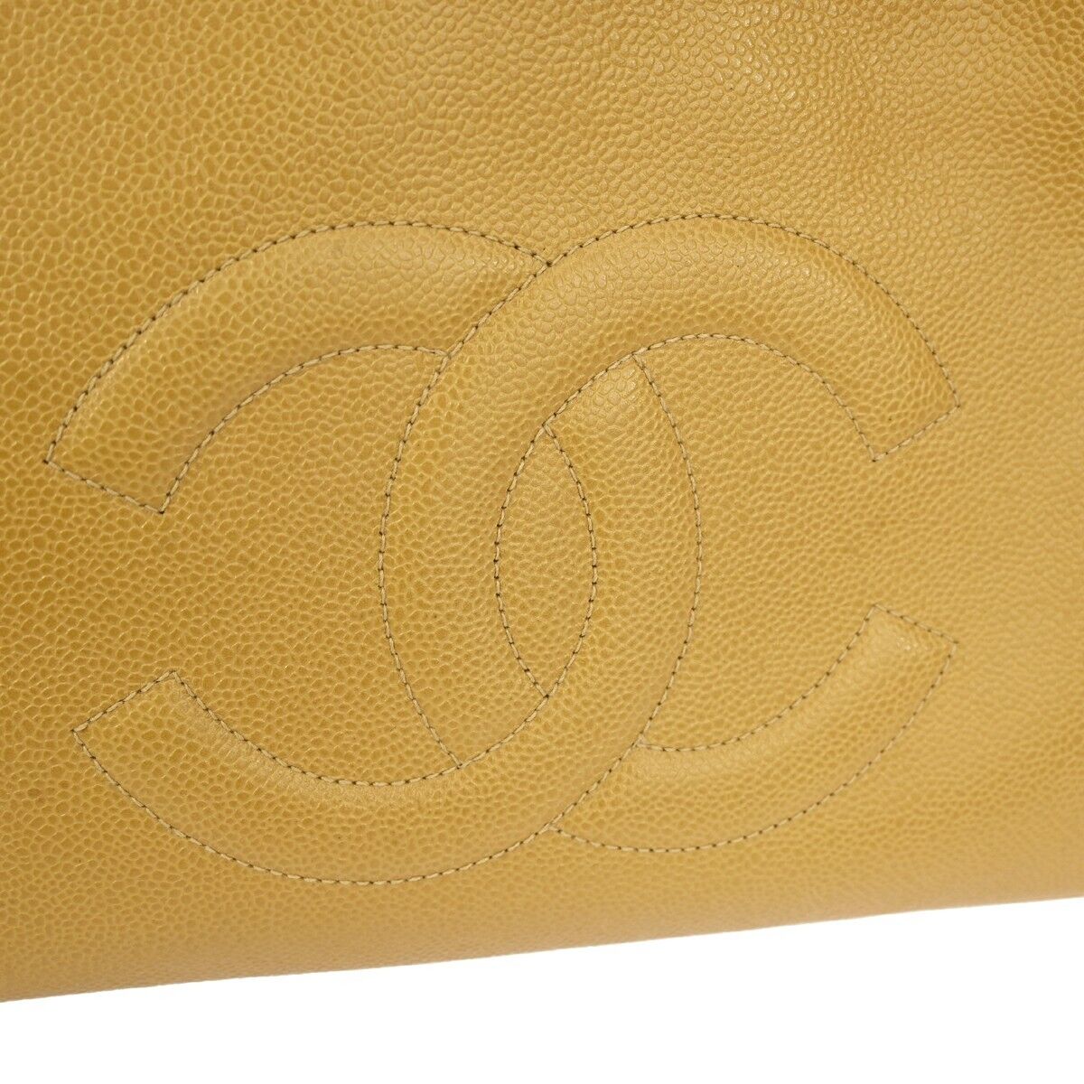 CHANEL CC Logo Chain Shoulder Bag Caviar Skin Leather Beige GHW Vintage 330RH771