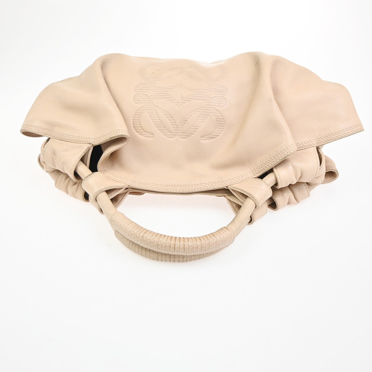 LOEWE Logo Anagram Hobo Shoulder Hand Bag Leather Beige Spain GHW 30CA772