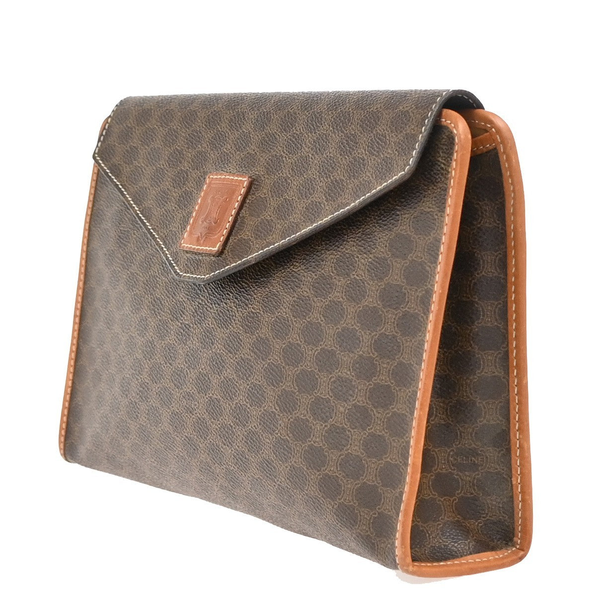 CELINE Logo Macadam Pattern Clutch Bag PVC Leather Brown GHW Italy 08EF822