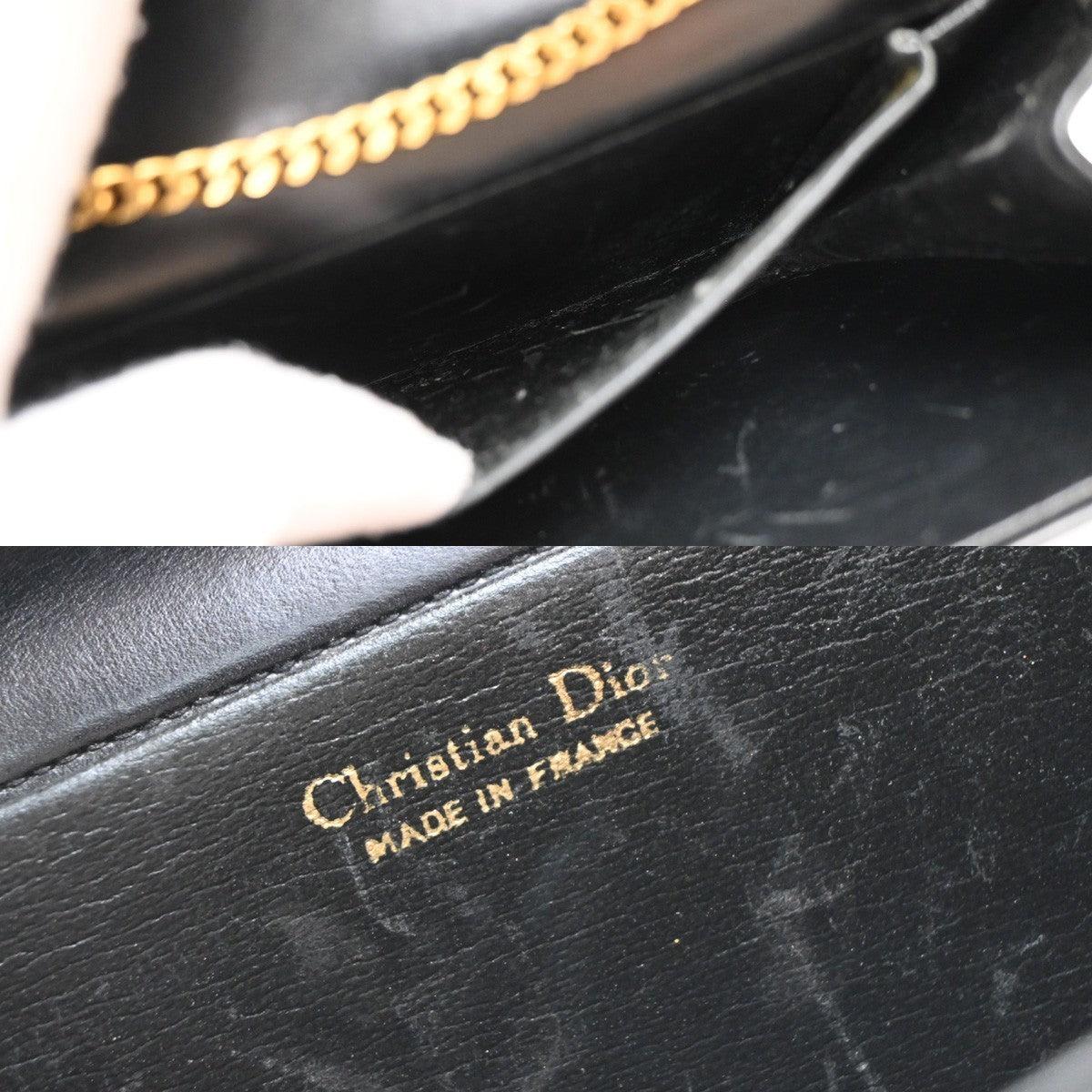 CHRISTIAN DIOR Logo Shoulder Bag Leather Black France GHW 31EG219