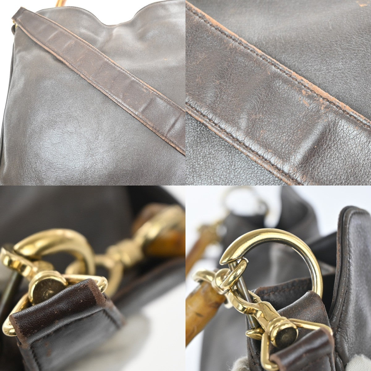 GUCCI Logo Bamboo Handle 2way Shoulder Bag Leather Brown GHW Italy 67KC940