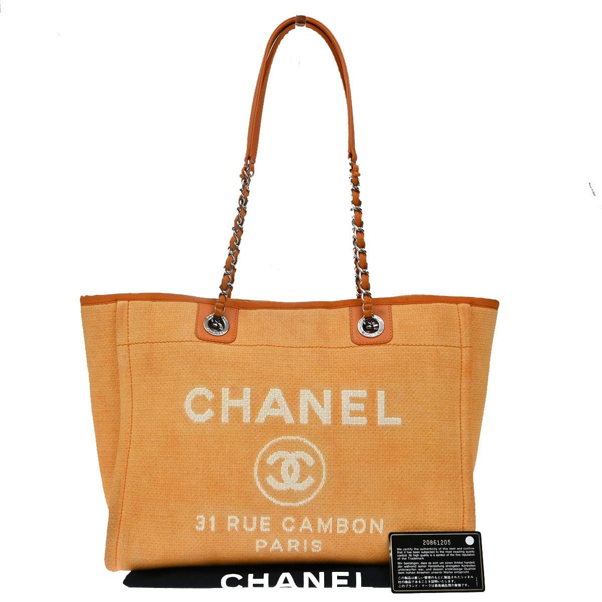 CHANEL Deauville Chain Shoulder Tote Bag Canvas Leather Orange Italy 373RF715