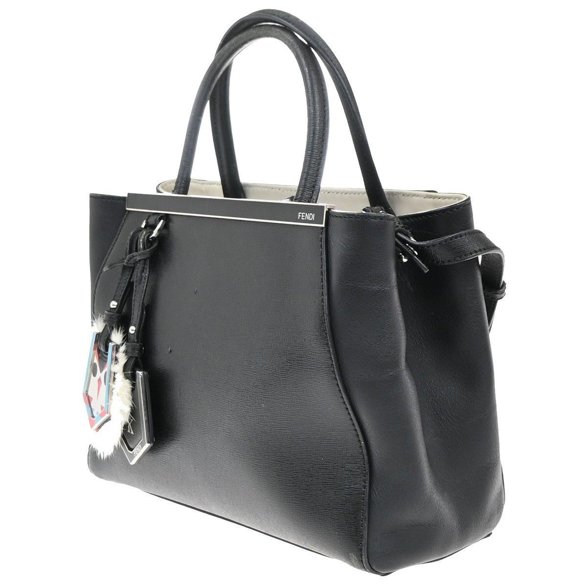 FENDI Logo Petit 2Jours 2Way Hand Bag Leather Monster Charm Black SHW 31KP570