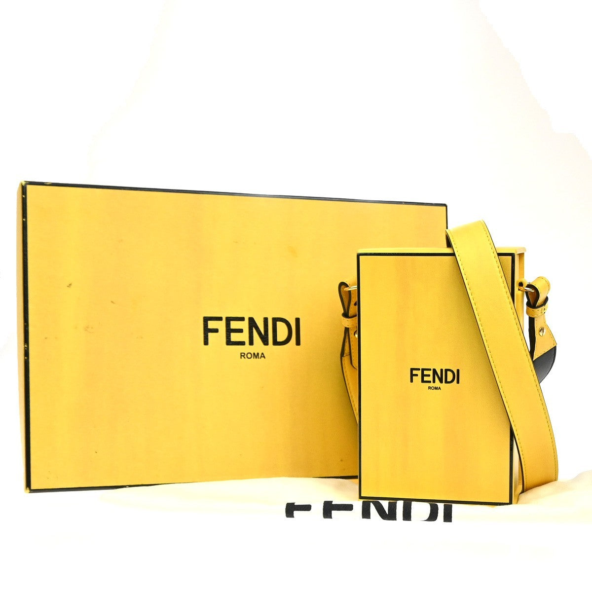 FENDI Logo Box Vertical Mini Shoulder Bag Leather Yellow GHW Italy 11YH946