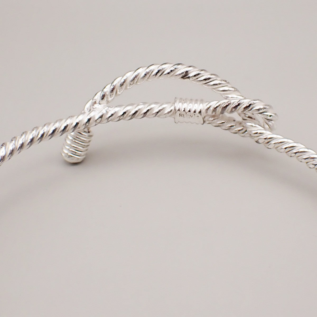 HERMES Logo Twisted Rope Knot Bracelet Bangle Silver 680LC634