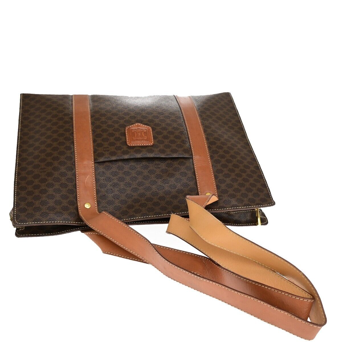 CELINE Logo Macadam Pattern Shoulder Tote Bag PVC Leather Brown Italy 65SH798