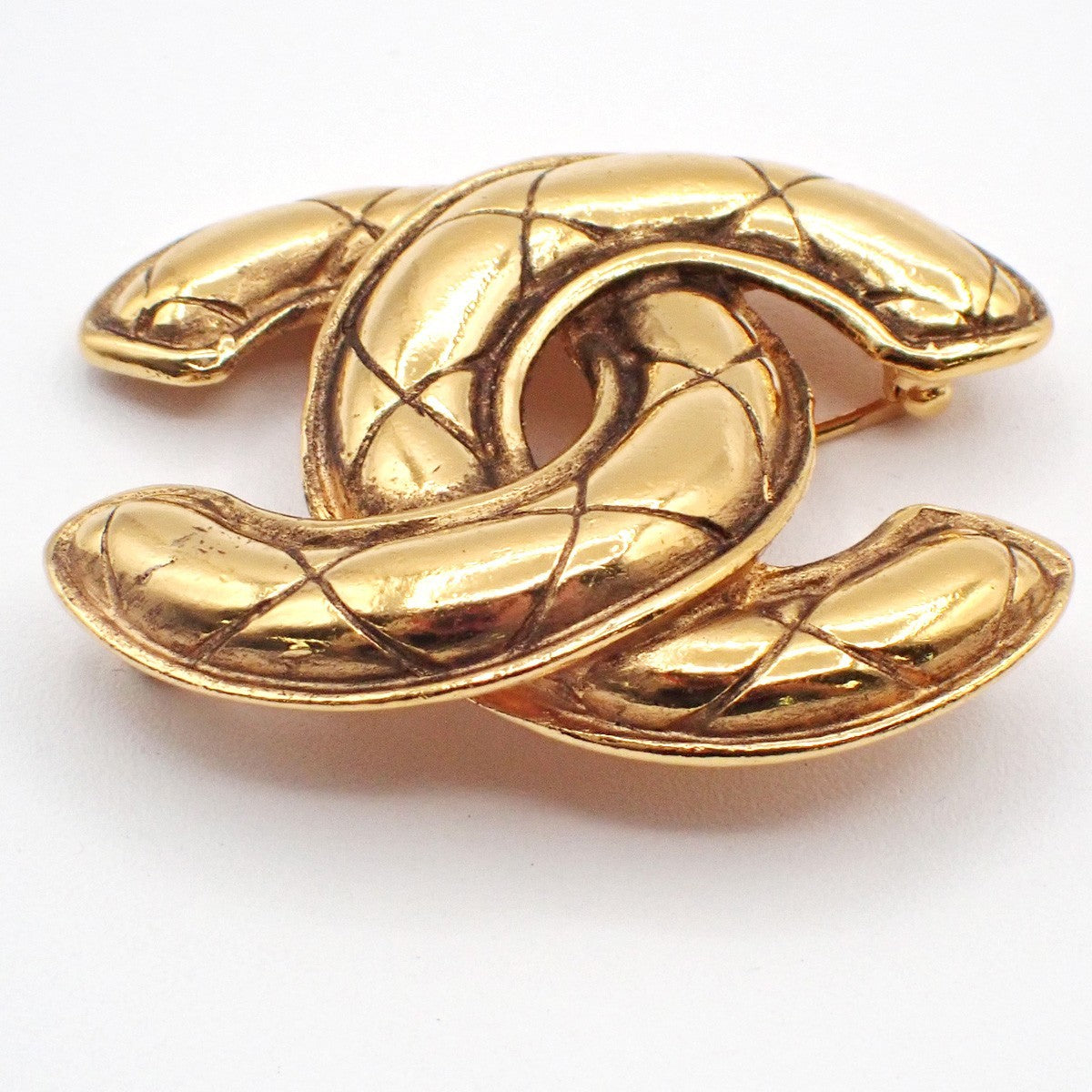 CHANEL CC Logo Matelasse Pin Brooch Gold GHW Accessory 84RL963