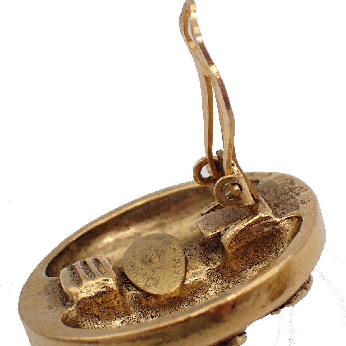 CHANEL CC Logo Rhinestone Round Button Earrings 23 Clip-On GHW Vintage 84YE513