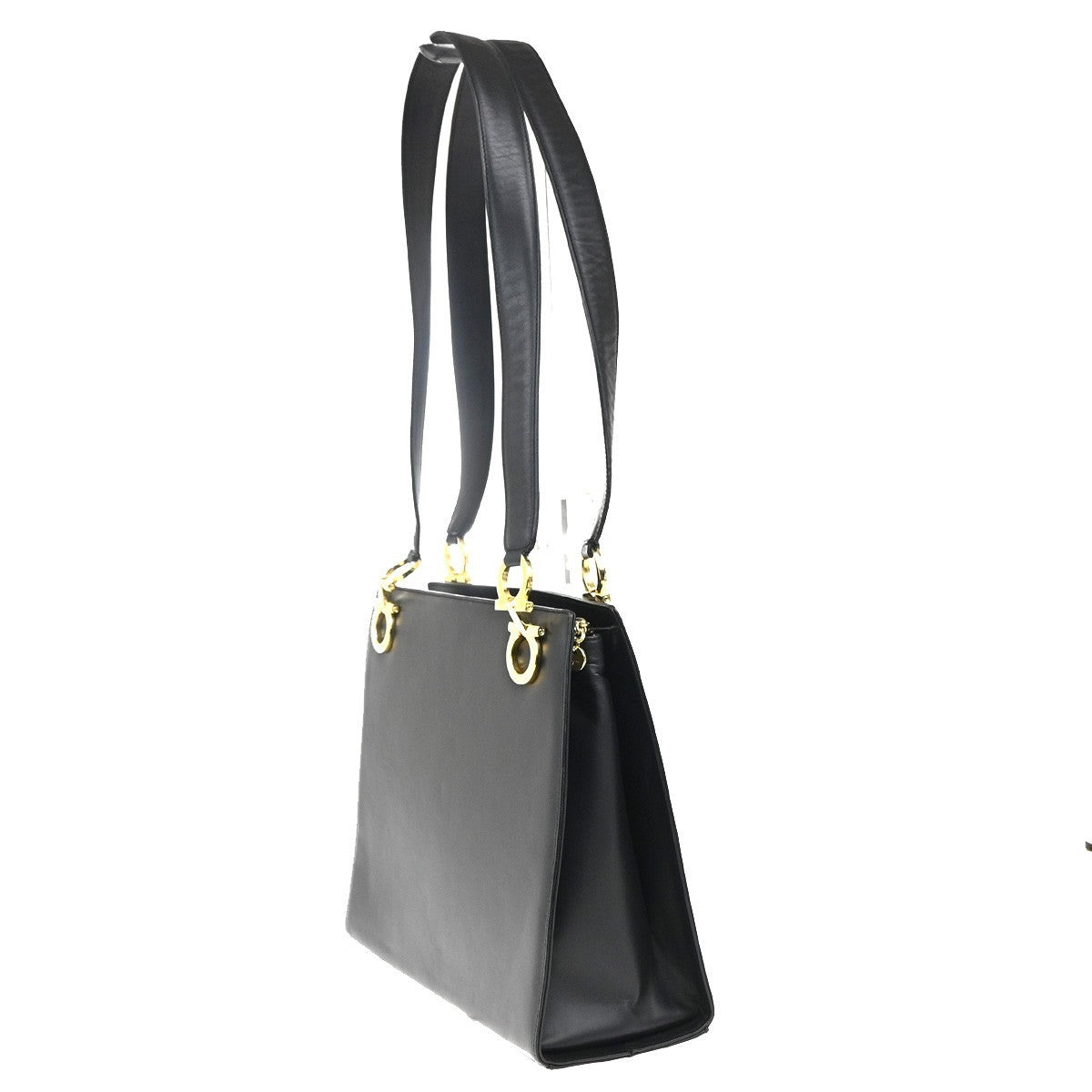 SALVATORE FERRAGAMO Logo Gancini Shoulder Hand Bag Leather GHW Black 30MA179