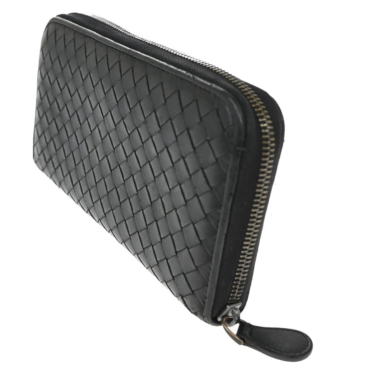 BOTTEGA VENETA Logo Intrecciato Long Zipper Around Wallet Leather Black 09TA155