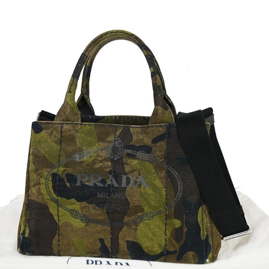 PRADA Logo Mini CANAPA 2Way Shoulder Hand Bag Canvas camouflage Gold 33SH318