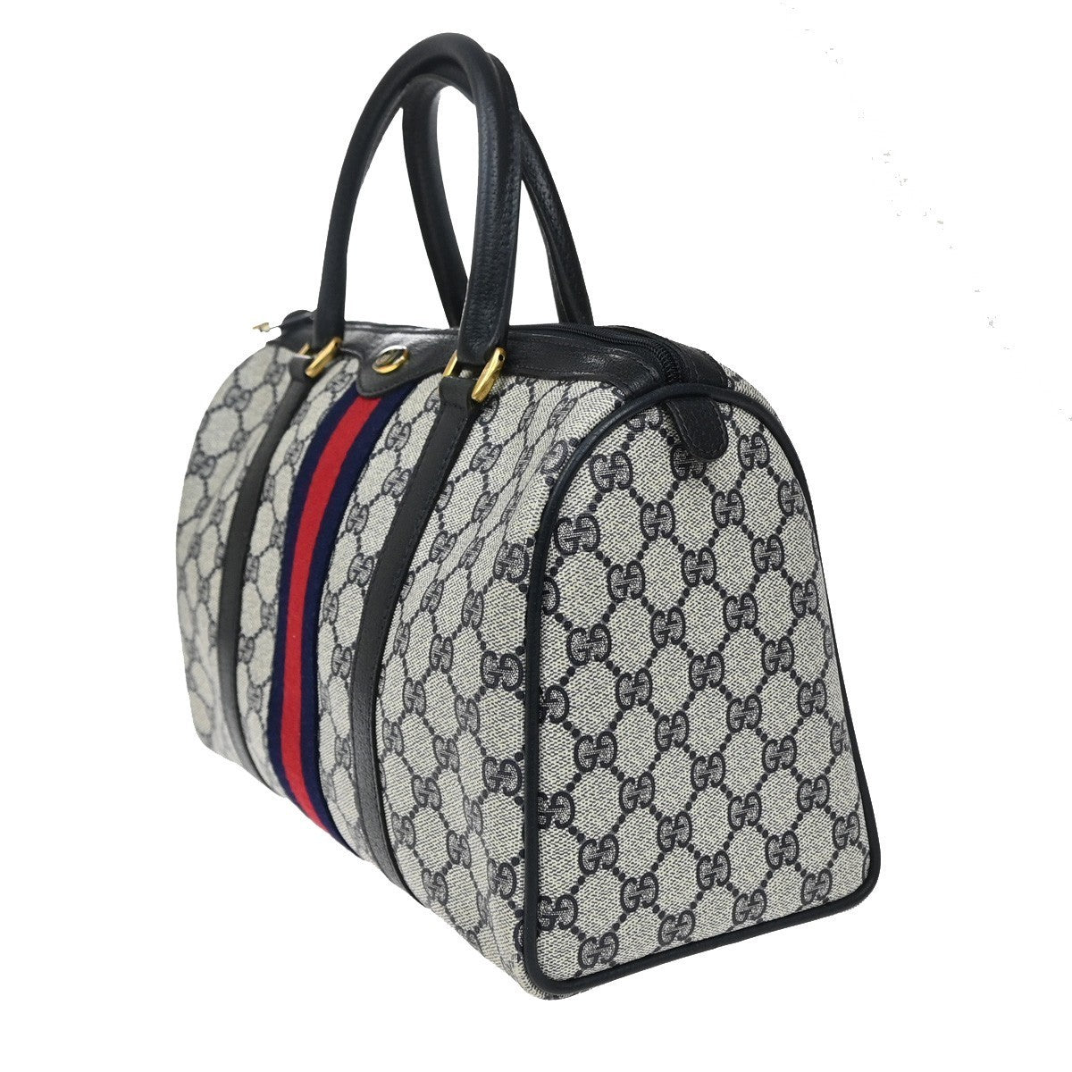 GUCCI GG Pattern Sherry Web Travel Hand Bag PVC Leather Navy Blue Italy 33YJ219