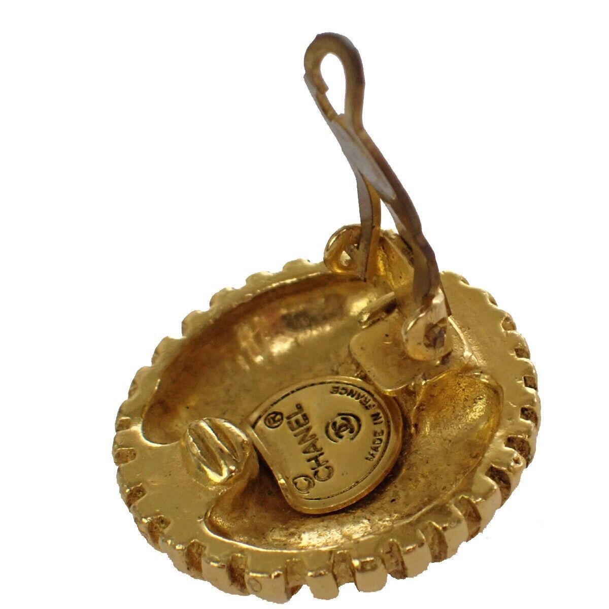 CHANEL CC Logo Round Button Earrings Clip-On GHW Vintage Accessory 39RJ293