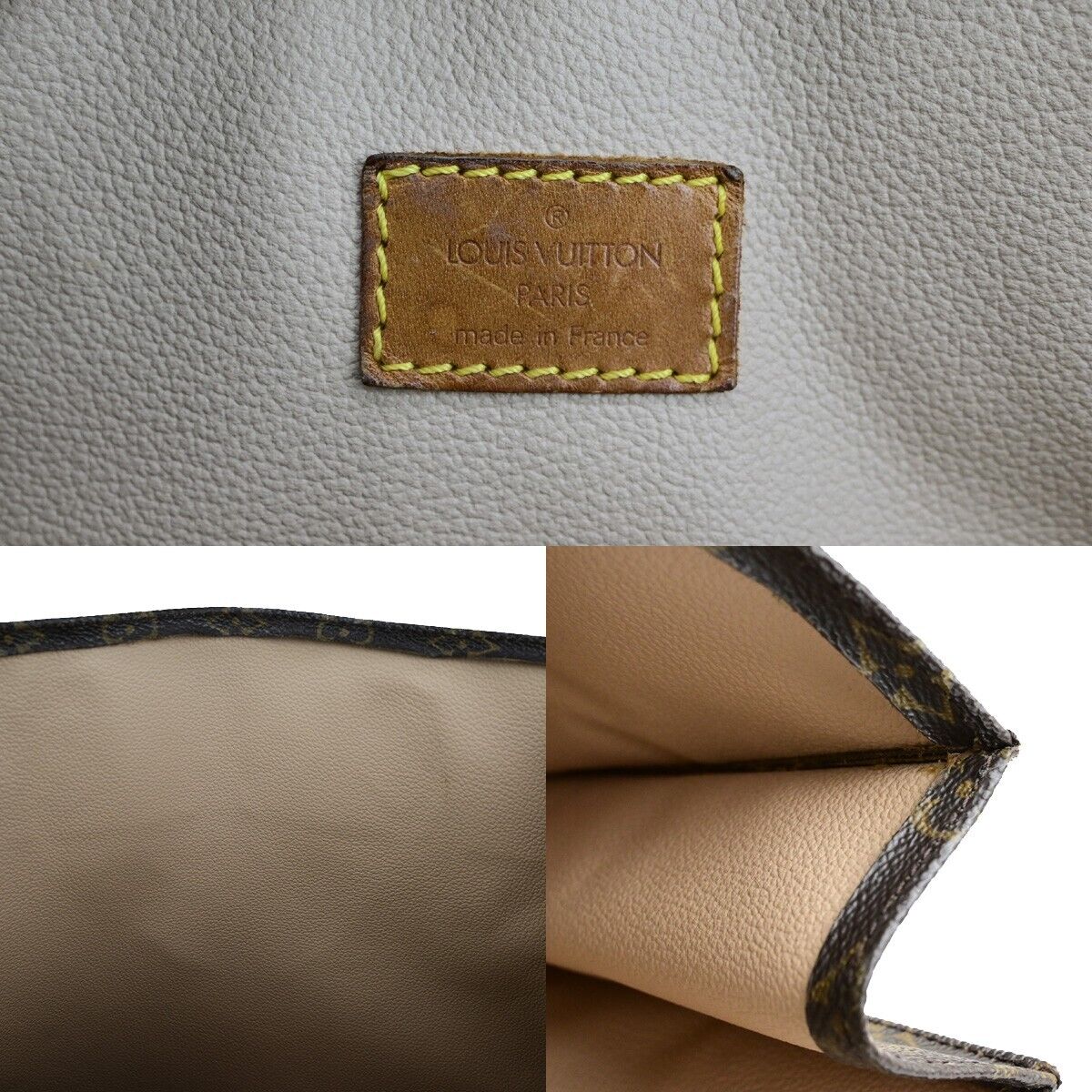 LOUIS VUITTON Logo Sac Plat Hand Tote Bag Monogram Leather Brown M51140 35ED420