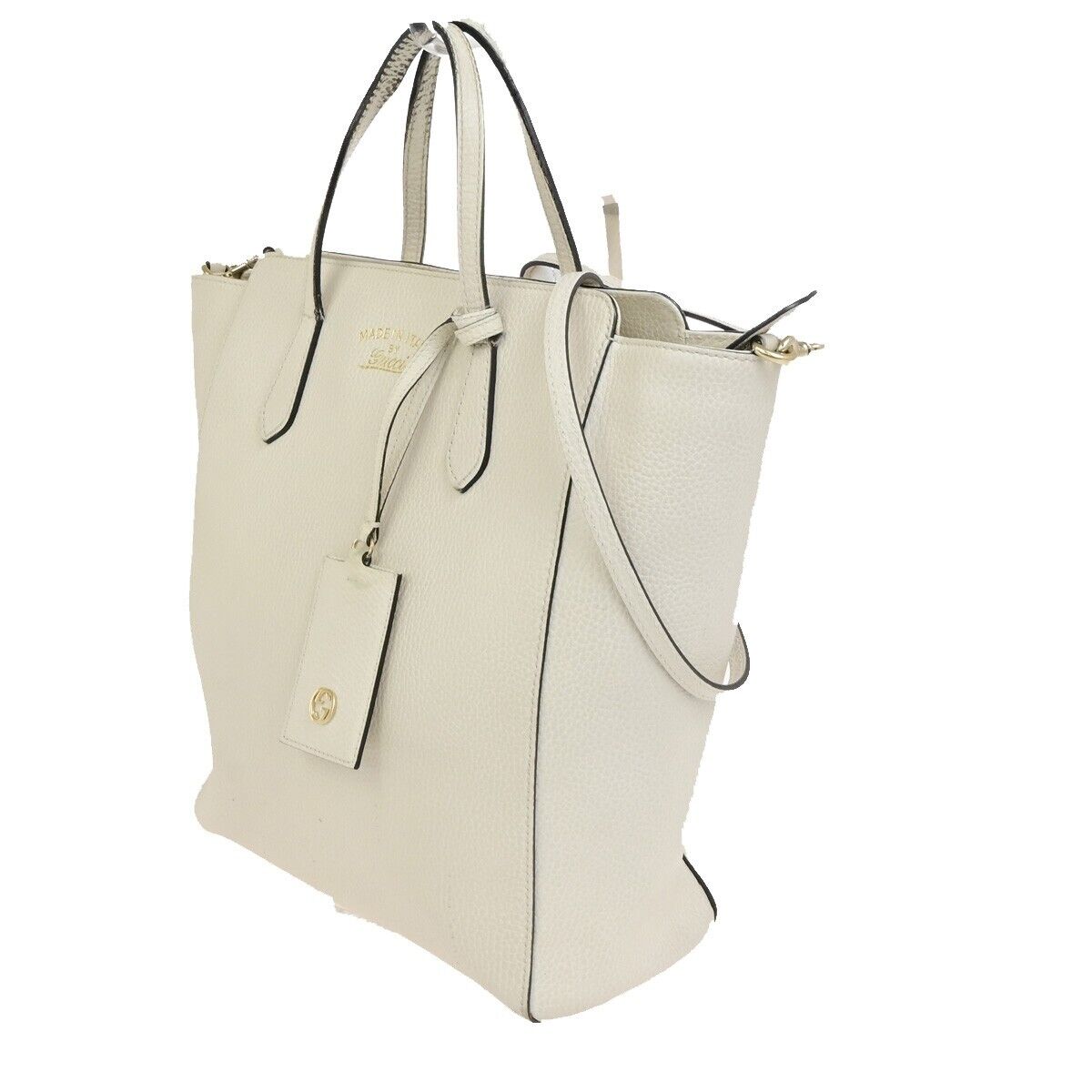 GUCCI Logo Swing 2Way Shoulder Hand Tote Bag Leather White Italy 62FB451