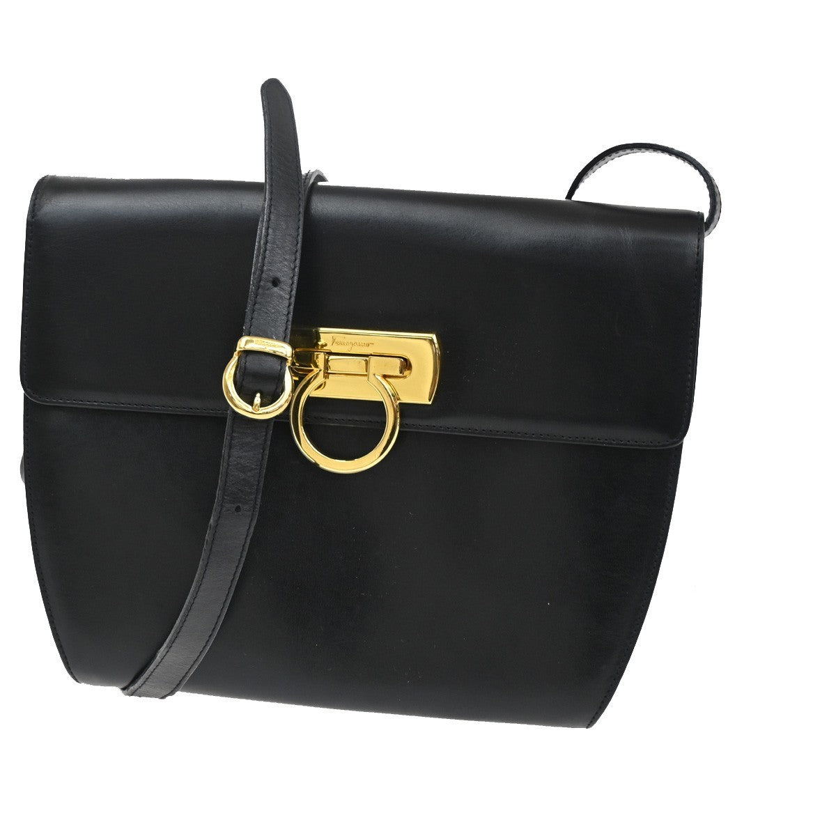SALVATORE FERRAGAMO Gancini 2Way Shoulder Clutch Hand Bag Leather Black 38CA376