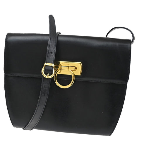 SALVATORE FERRAGAMO Gancini 2Way Shoulder Clutch Hand Bag Leather Black 38CA376