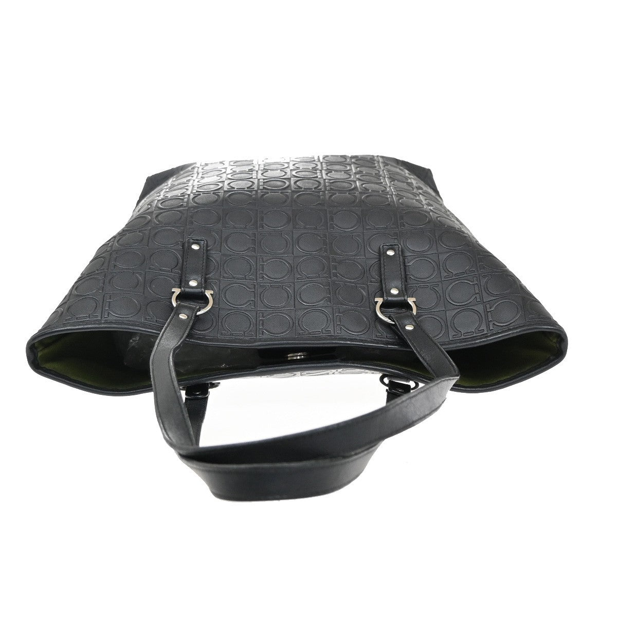 SALVATORE FERRAGAMO Gancini Tote Shoulder Bag PVC Leather Black SHW 69AA118