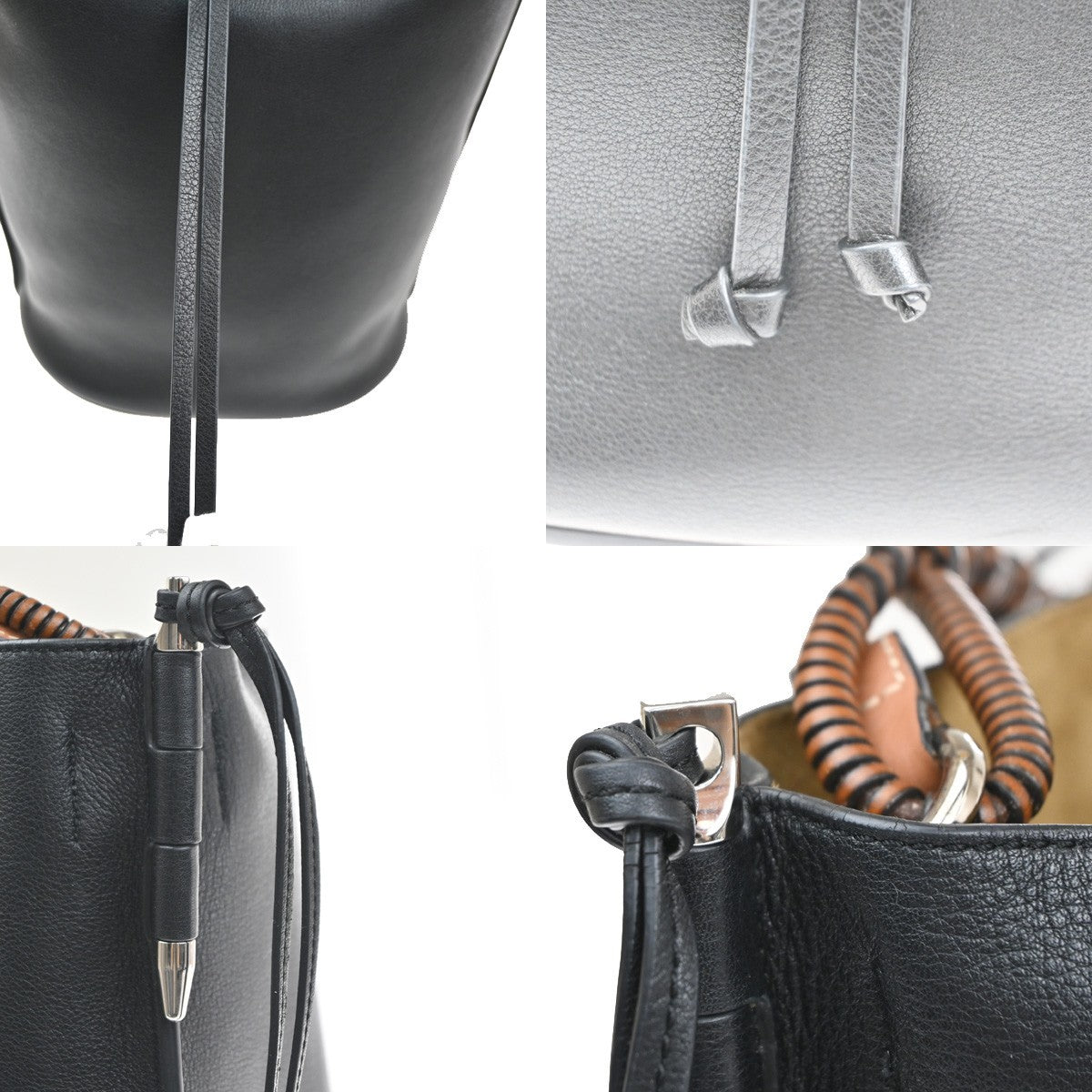 LOEWE Logo Anagram Gate Bucket 2Way Handle Shoulder Bag Leather BK Spain 24RL910