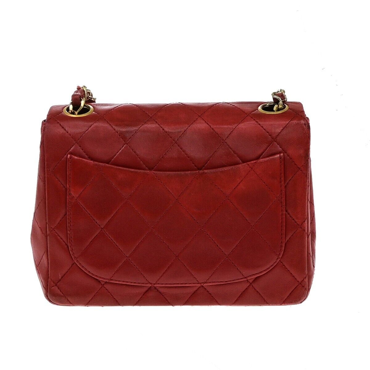 CHANEL CC Logo Mini Matelasse Chain Shoulder Bag Leather Red Vintage 673RF237