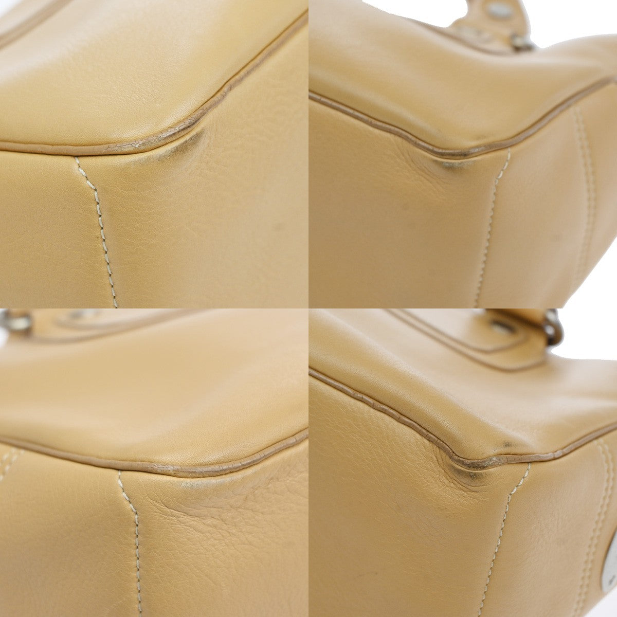 CELINE Logo Macadam Boogie Hand Tote Bag Leather Beige SHW Italy 62KC970