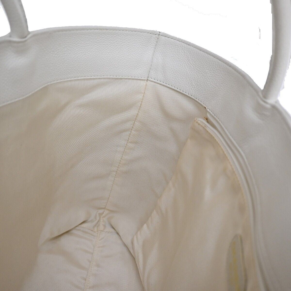 CHANEL CC Shoulder Hand Tote Bag Grained Calfskin Leather White GHW 21RJ365