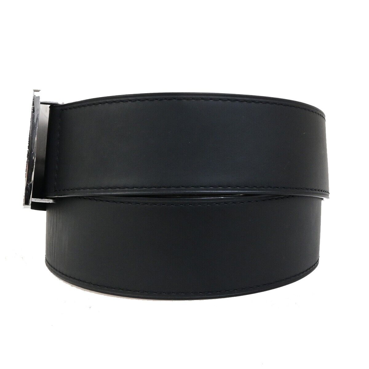 LOUIS VUITTON Logo Ceinture Jeans Belt Leather Black Silver Spain M6812 36FB286