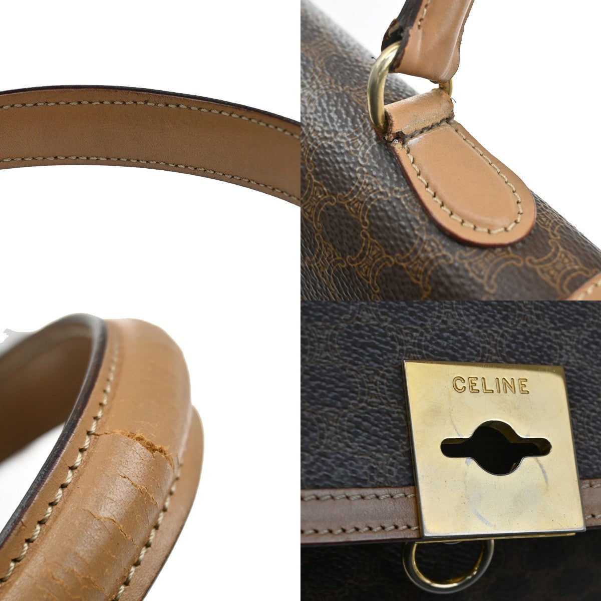 CELINE Logo Macadam Shoulder  Hand Bag PVC Leather Brown GHW  Italy 30AA117