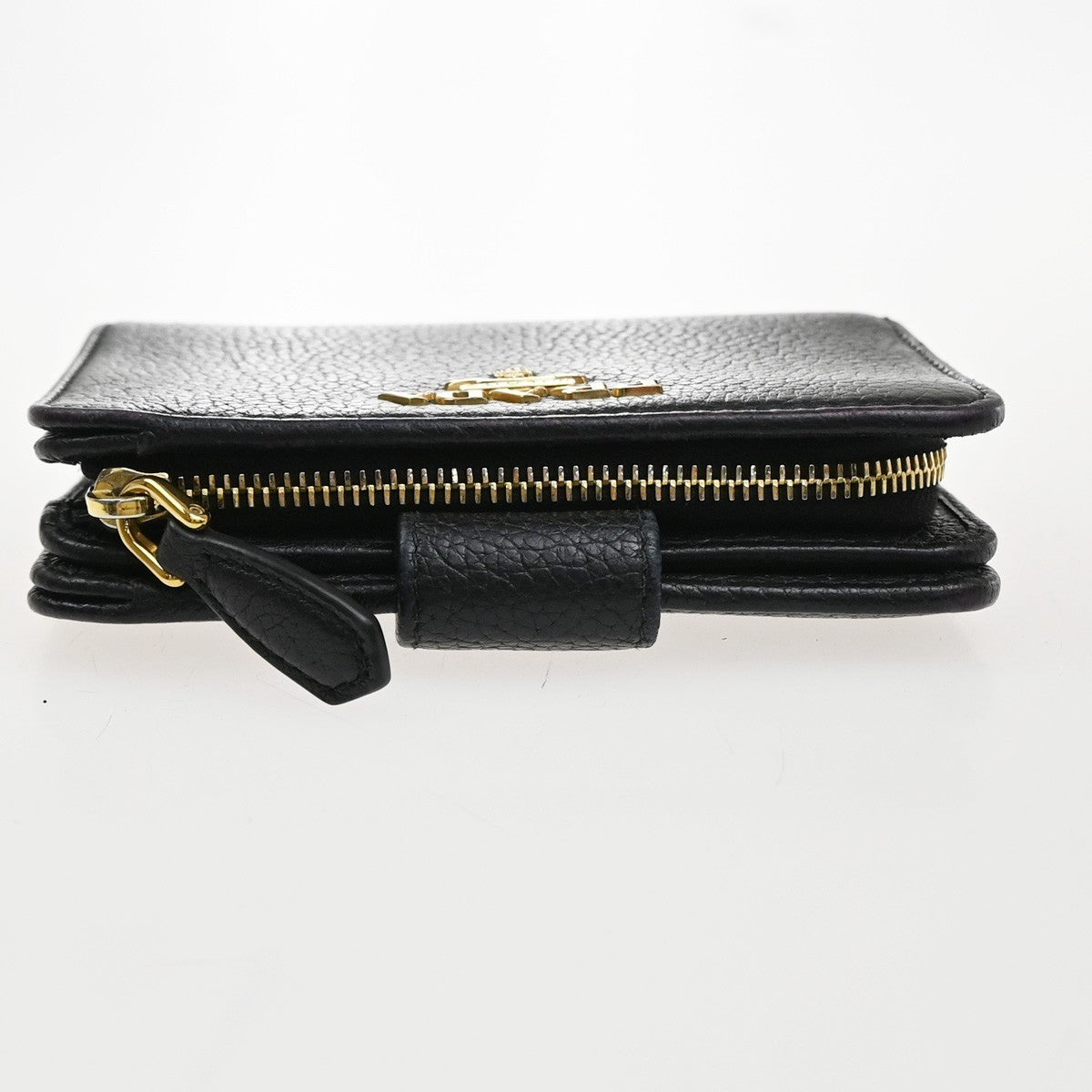 PRADA Logo Bifold Compact Wallet Purse Vitello Leather Black GHW Italy 65YJ111
