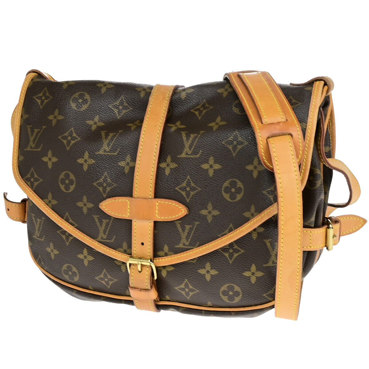 LOUIS VUITTON Logo Saumur 30 Shoulder Bag Monogram Leather Brown M42256 18YF645