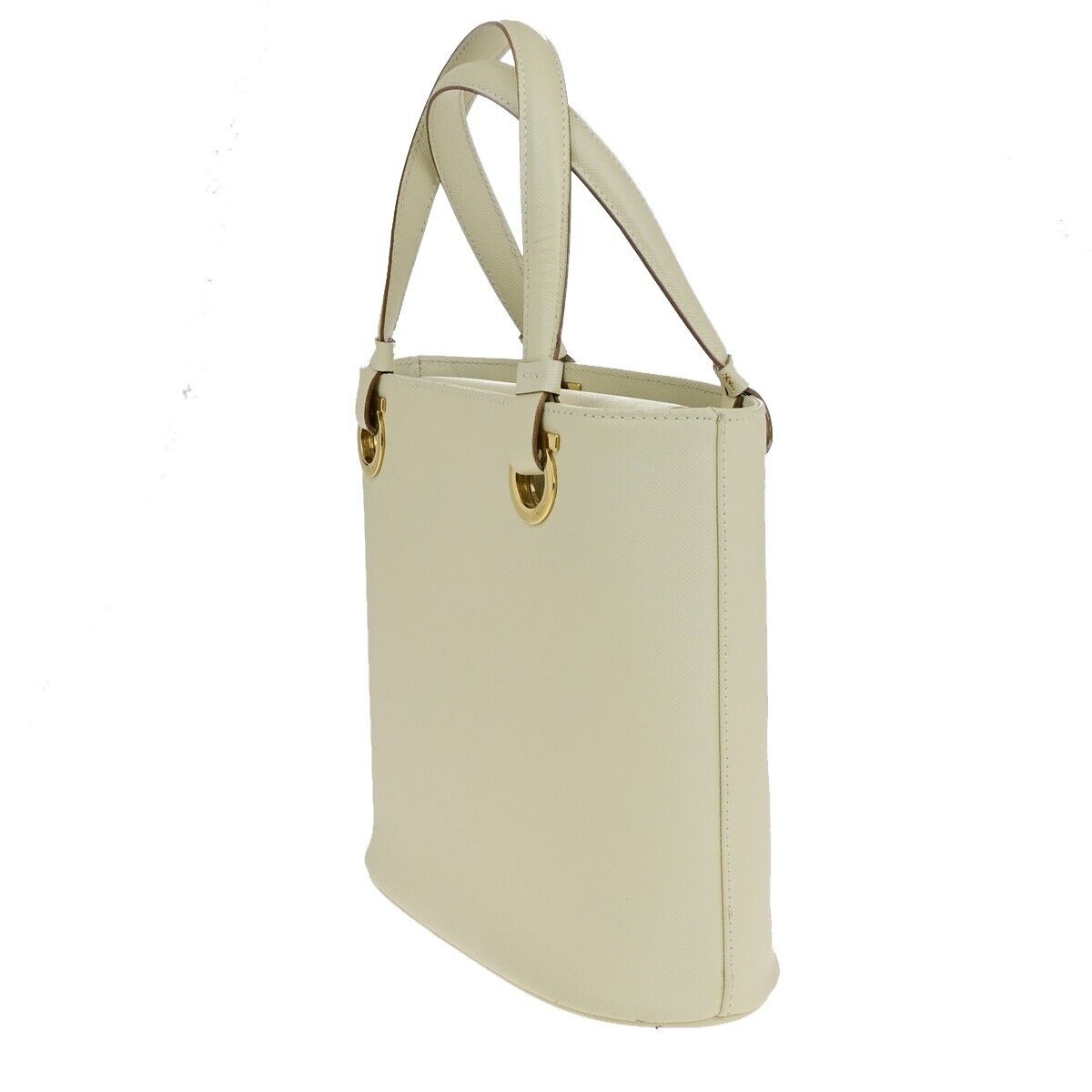 SALVATORE FERRAGAMO Logo Gancini Hand Bag Leather White Gold Italy 68SJ152