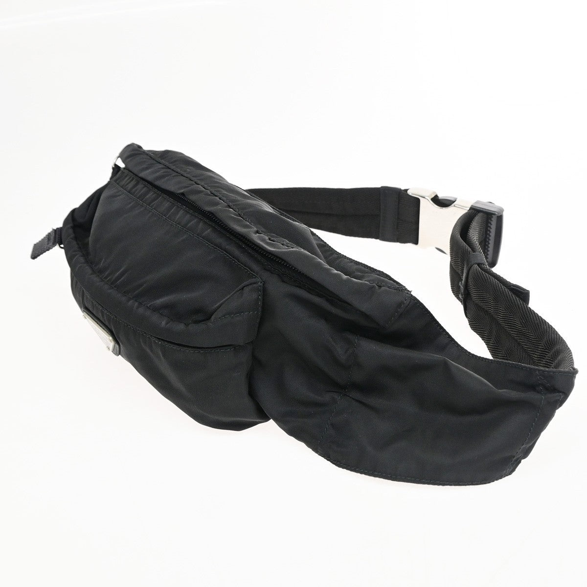 PRADA MILANO Logo Tessuto Bum Bag Nylon Canvas Black SHW Italy 82CB051