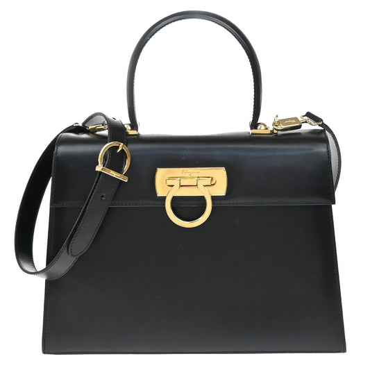 SALVATORE FERRAGAMO Logo Gancini Hand Bag Leather Black GHW Italy 84RF671