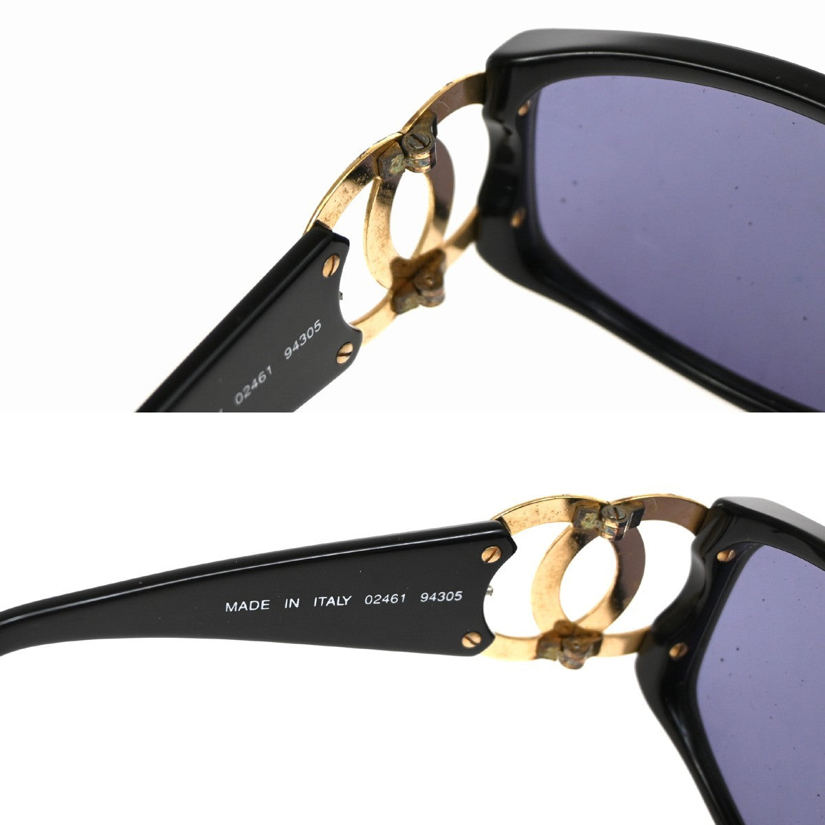 CHANEL CC Logo Sunglasses Eye Wear Plastic Black Gold Italy 02461 66RL540