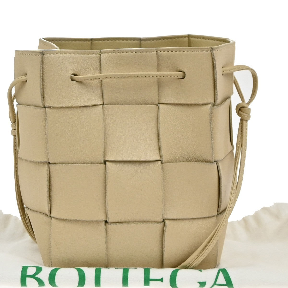 BOTTEGA VENETA Cassette Bucket Drawstring Shoulder Bag Leather Beige 95RF957