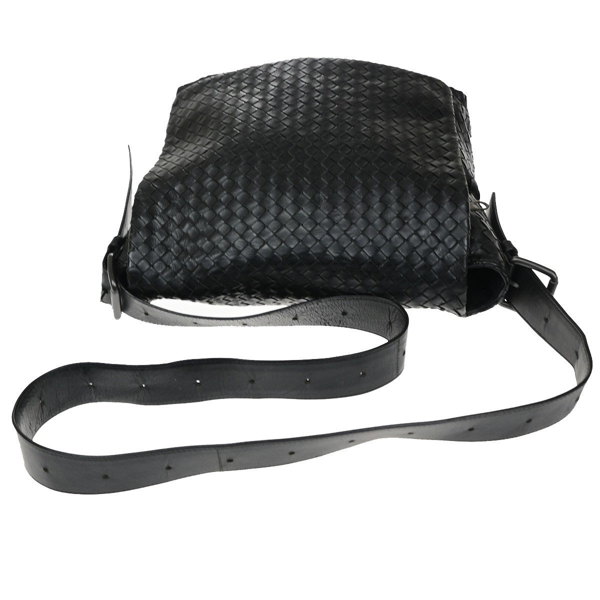 BOTTEGA VENETA Intrecciato Logo Shoulder Crossbody Bag Leather Black 12CB066