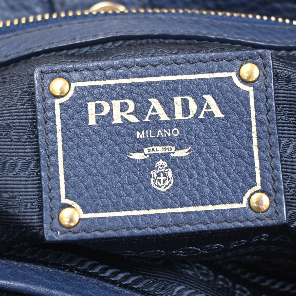 PRADA Vitello Daino 2Way Tote Hand Bag Leather Bluette Navy Blue GHW 77CA831