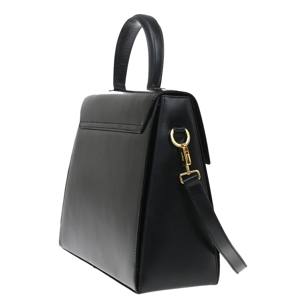 SALVATORE FERRAGAMO Logo Gancini 2Way Hand Bag Leather Black GHW Italy 76YJ206