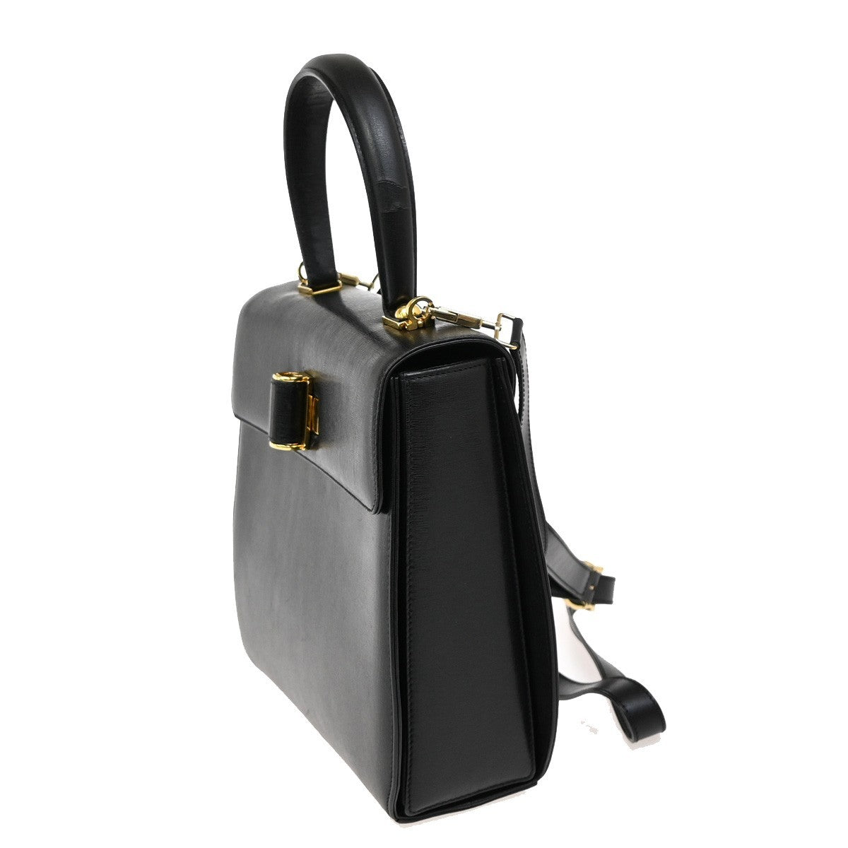 SALVATORE FERRAGAMO 2Way Shoulder Hand Bag Leather Black GHW Italy 68FC130