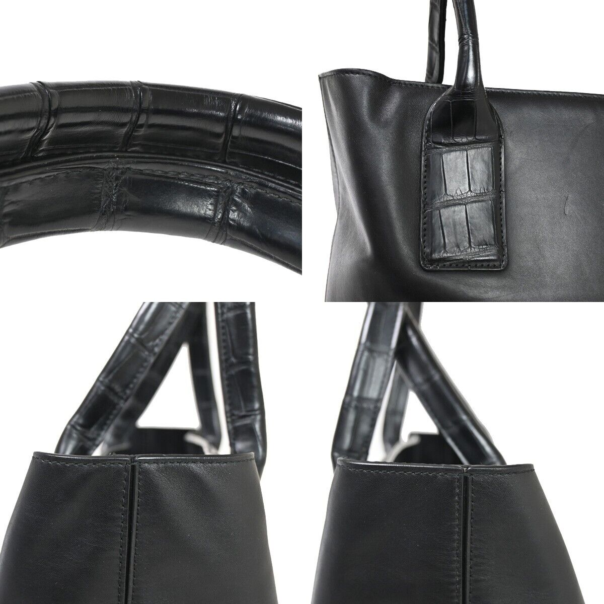 BOTTEGA VENETA Logo Shoulder Tote Bag embossing Leather Black Italy  75SH569
