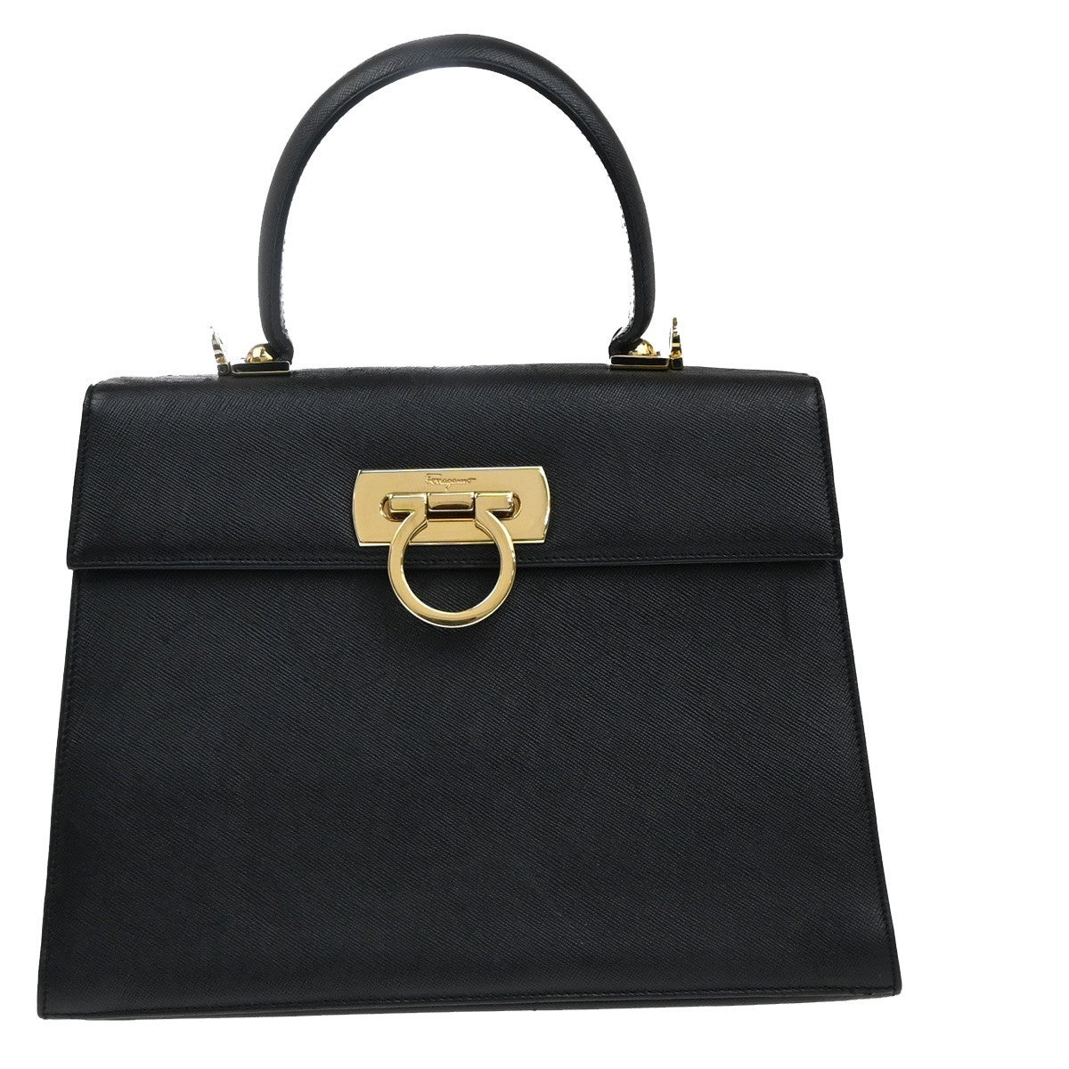 SALVATORE FERRAGAMO Logo Gancini Mini Hand Bag Leather Black GHW Italy 38EG303