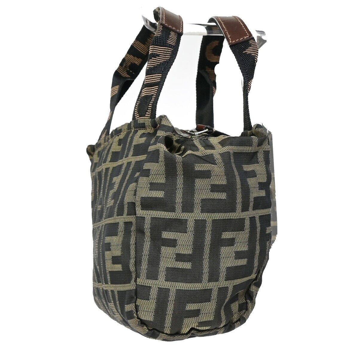 FENDI Logo Zucca Pattern Mini Hand Bag Canvas Leather Brown Italy 36FB183