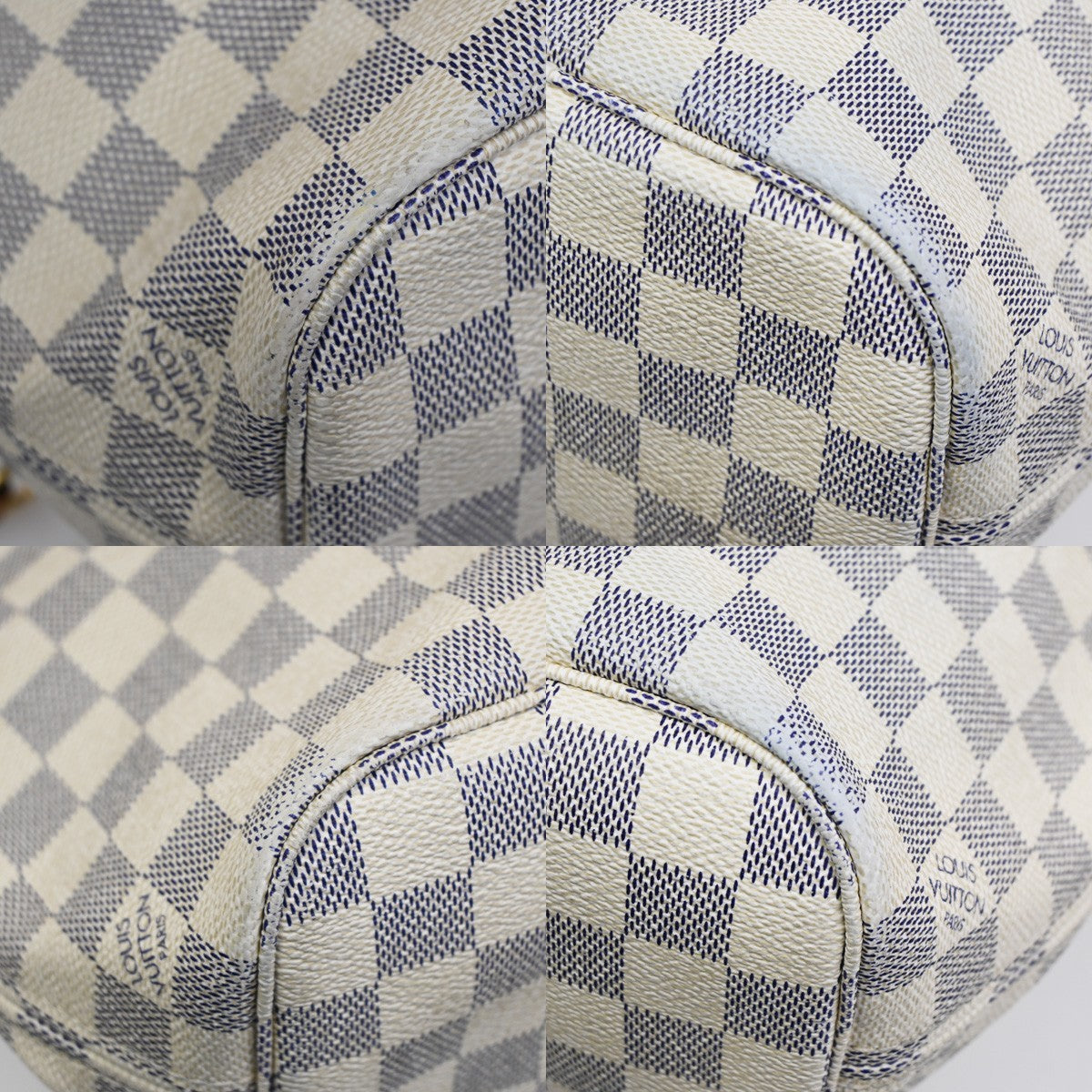 LOUIS VUITTON Neverfull PM Shoulder Tote Bag Damier Azur Leather N51110 74KB806