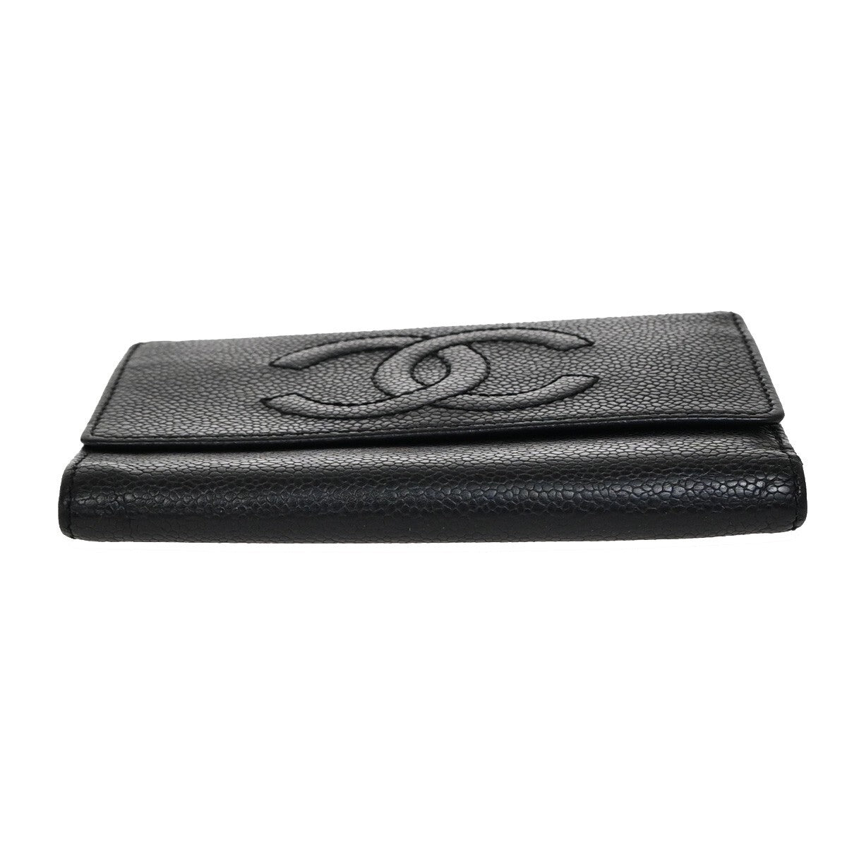 CHANEL CC Logo Trifold Compact WalletGrained Calfskin Leather Black 30EE284