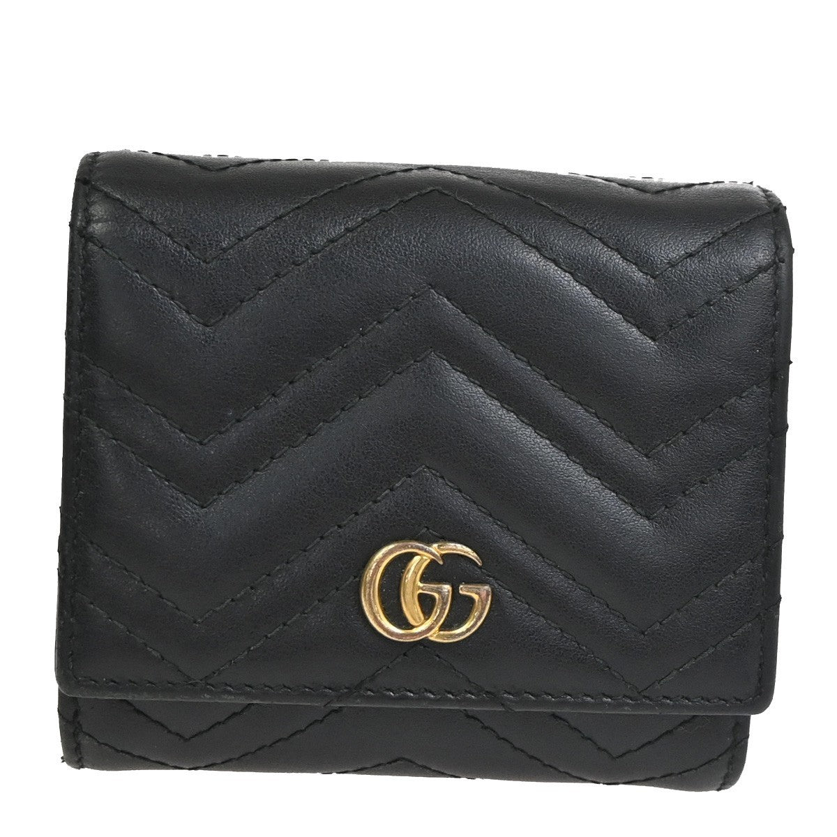 GUCCI GG Marmont Compact Bifold Wallet Purse Leather Black GHW Italy 69YH976